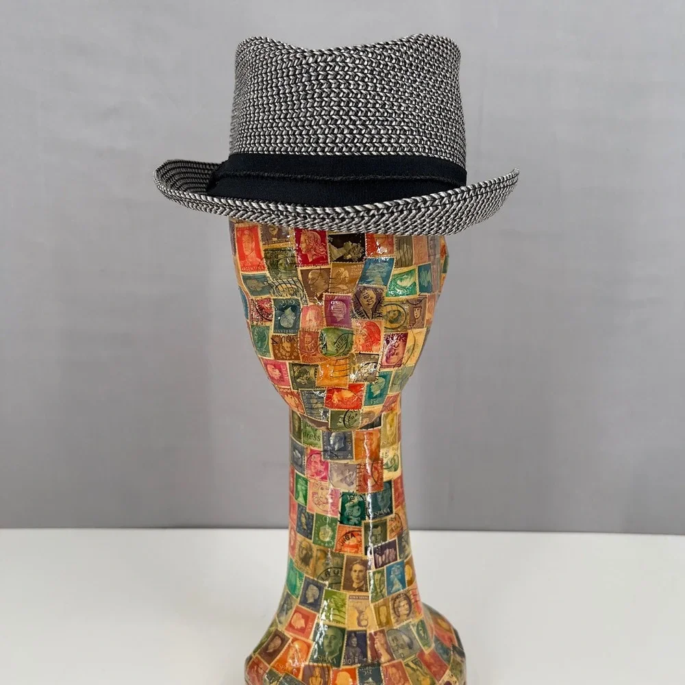 Nine West Womens Fedora Black White Woven Chevron Grosgrain Band O/S